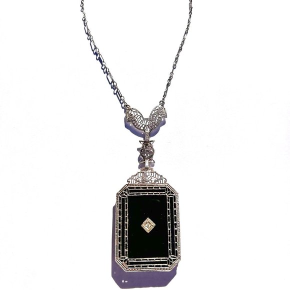 VINTAGE ONYX AND DIAMOND NECKLACE